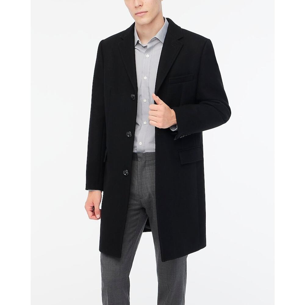J.Crew Men's Black Wool Blend Thompson Topcoat Black Size 42 Nwt